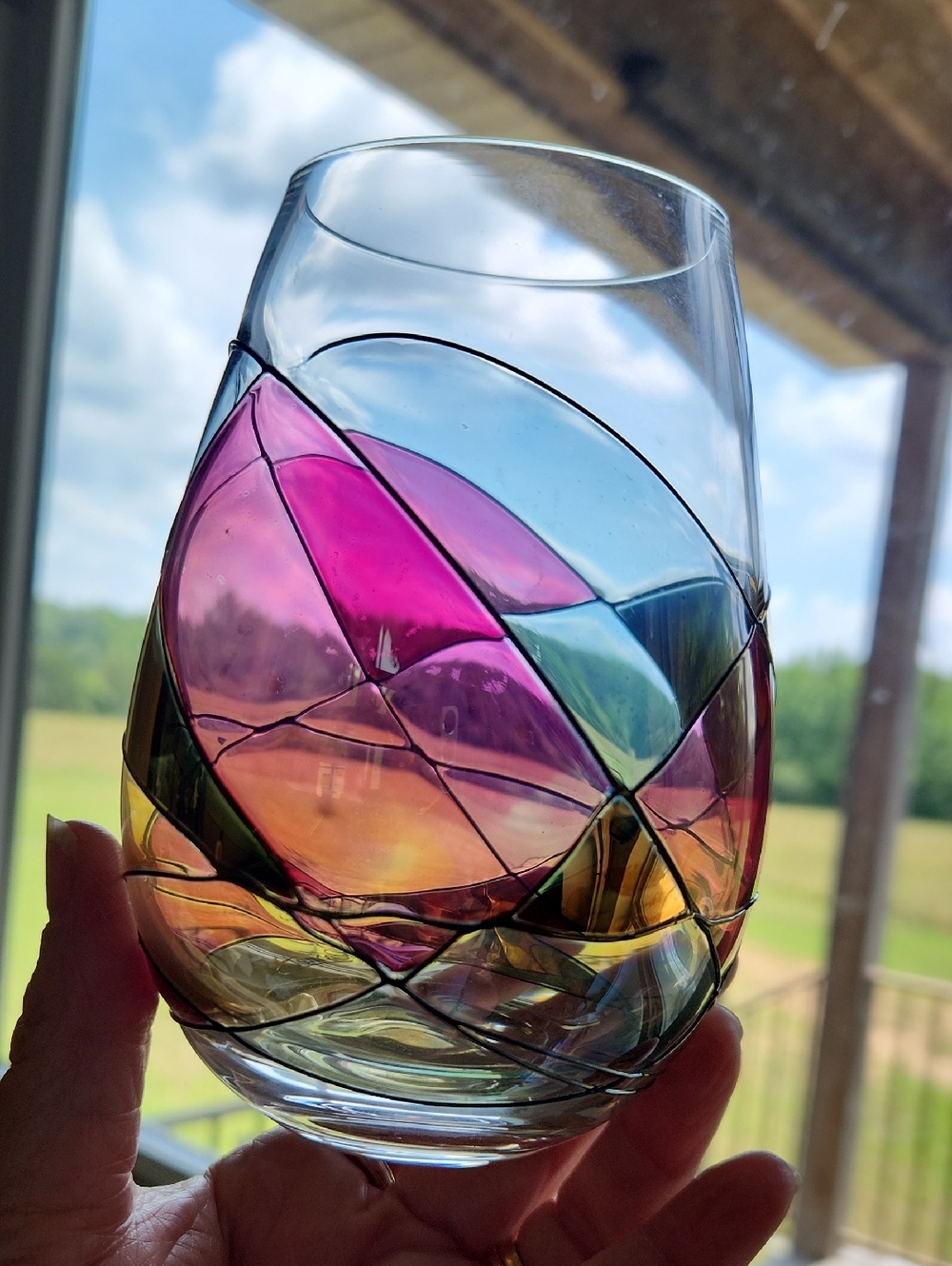 Set of 4 Cornet Barcelona Segrada Handpainted Stemless Wine Glasses